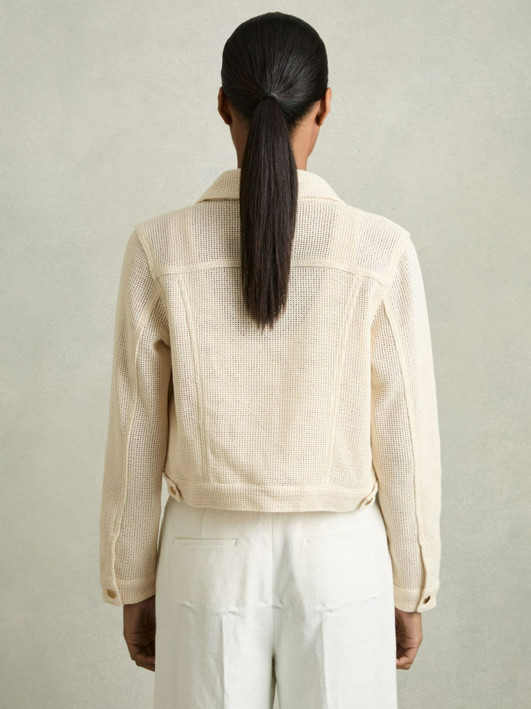 Cotton-Blend Textured Trucker Jacket in Neutral | Reiss Women Best Seller
