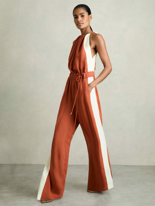 Colour-Block Rope-Cord Jumpsuit in Orange | Reiss Women Premium