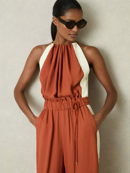 Colour-Block Rope-Cord Jumpsuit in Orange | Reiss Women Premium