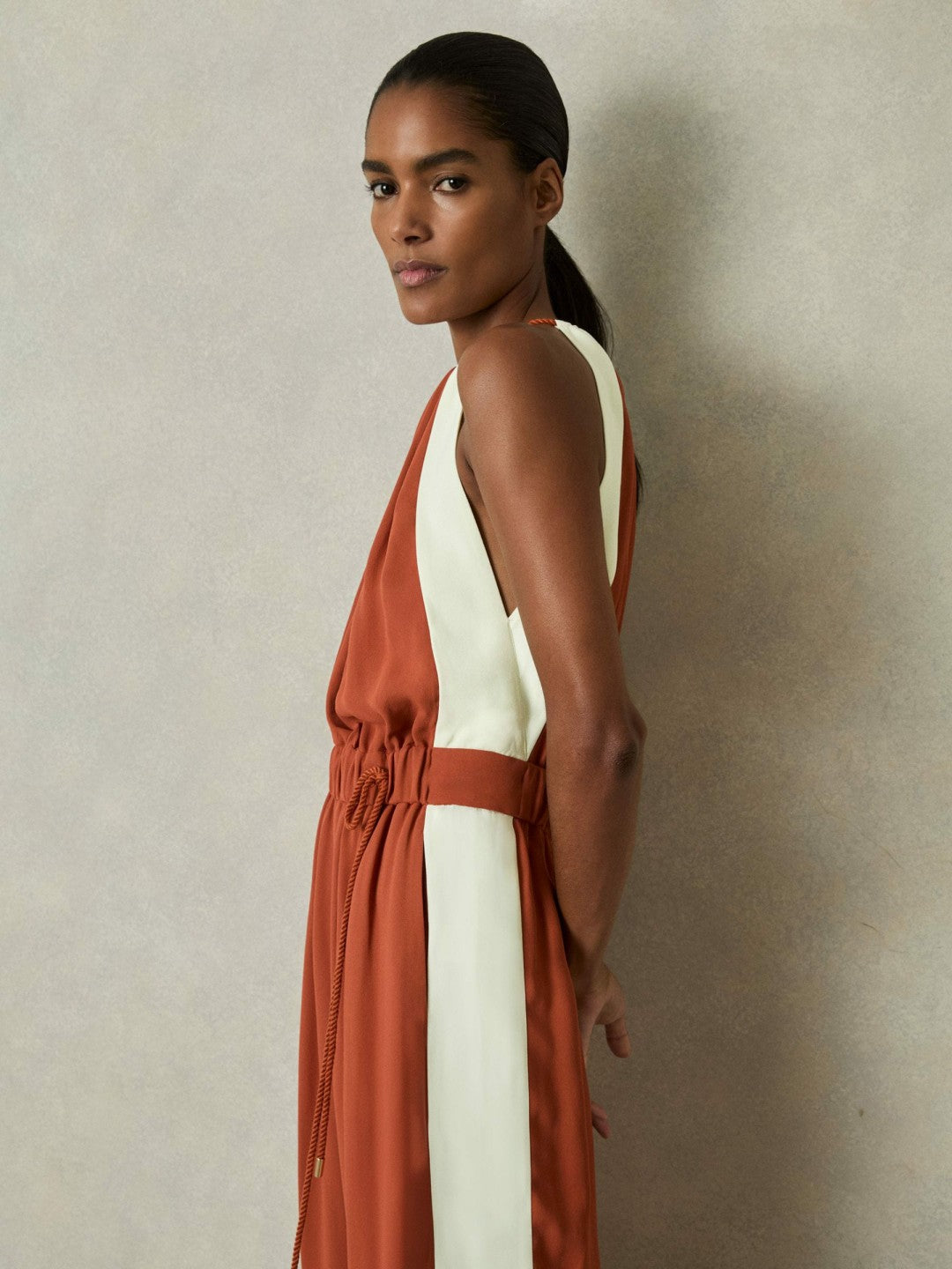 Colour-Block Rope-Cord Jumpsuit in Orange | Reiss Women Premium