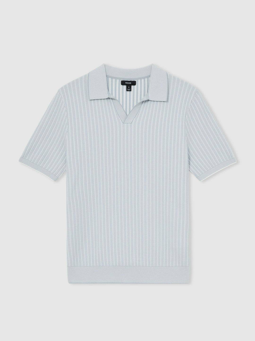 Open-Collar Textured Polo Shirt in Soft Blue/White | Reiss Men Signature