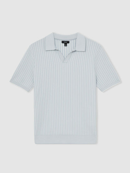 Open-Collar Textured Polo Shirt in Soft Blue/White | Reiss Men Signature