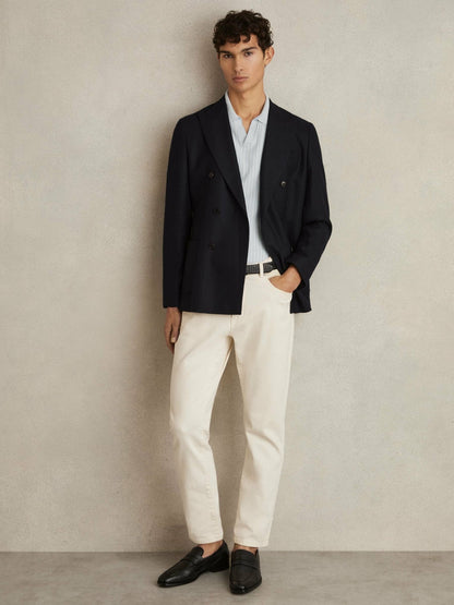Open-Collar Textured Polo Shirt in Soft Blue/White | Reiss Men Signature