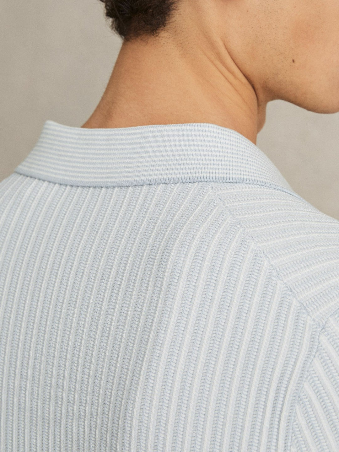 Open-Collar Textured Polo Shirt in Soft Blue/White | Reiss Men Signature