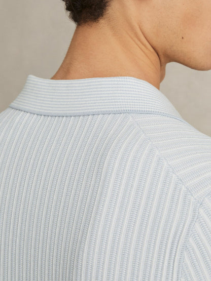 Open-Collar Textured Polo Shirt in Soft Blue/White | Reiss Men Signature