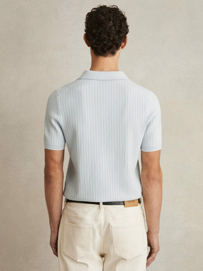 Open-Collar Textured Polo Shirt in Soft Blue/White | Reiss Men Signature