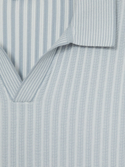 Open-Collar Textured Polo Shirt in Soft Blue/White | Reiss Men Signature