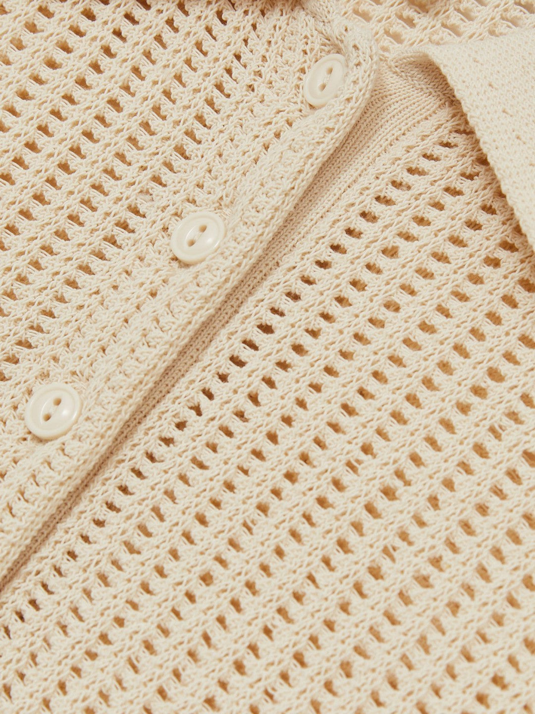 Cotton-Blend Open-Knit Polo Shirt in Ivory | Reiss Women Featured