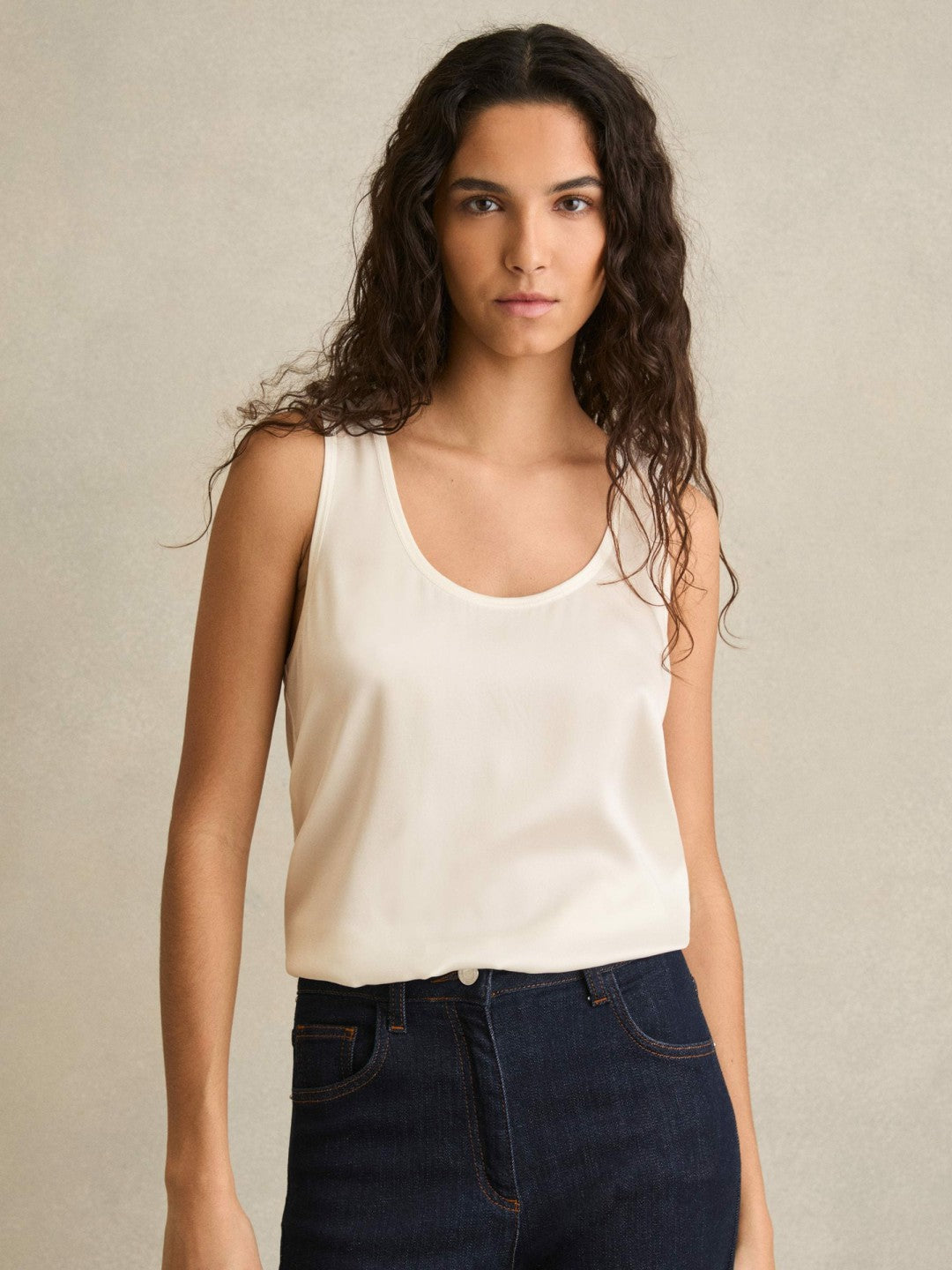Silk-Front Cami Top in White | Reiss Women Signature