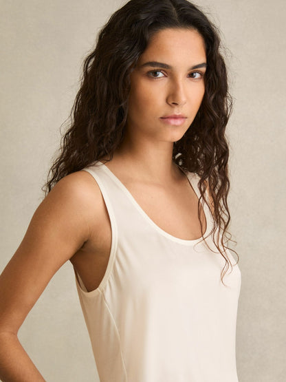 Silk-Front Cami Top in White | Reiss Women Signature