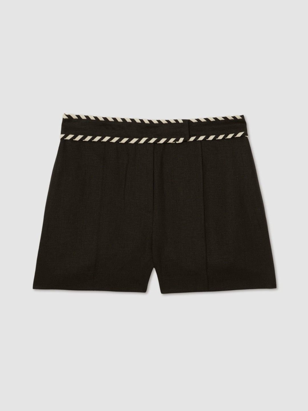 Linen Whipstitch Shorts in Black | Reiss Women Premium
