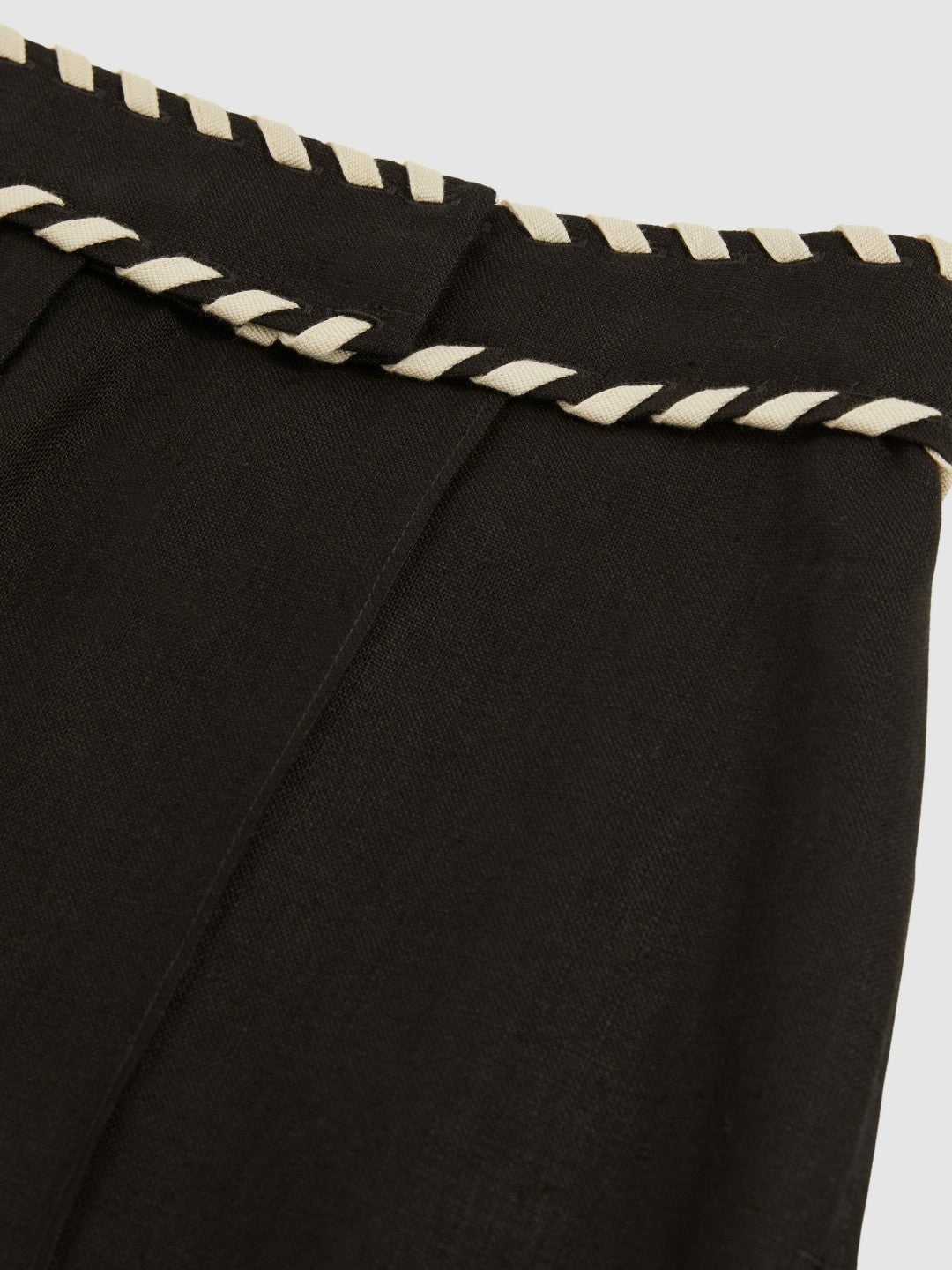 Linen Whipstitch Shorts in Black | Reiss Women Premium