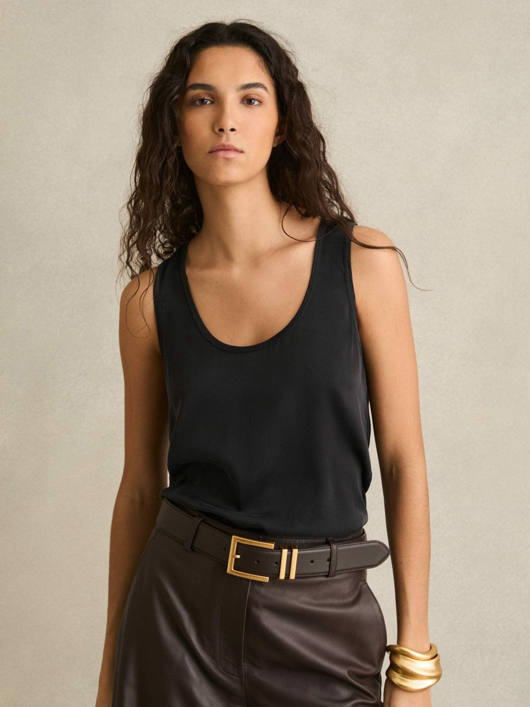 Silk-Front Cami Top in Black | Reiss Women New