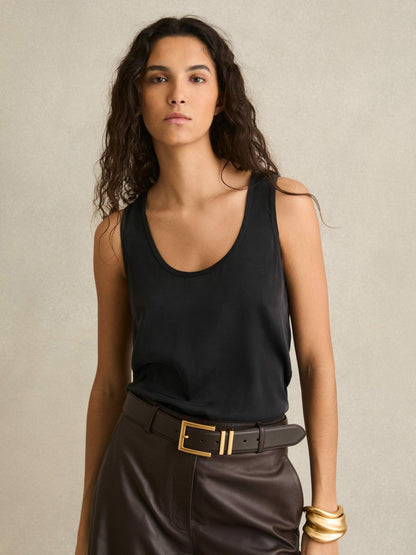 Silk-Front Cami Top in Black | Reiss Women New