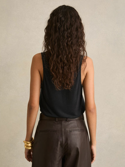 Silk-Front Cami Top in Black | Reiss Women New