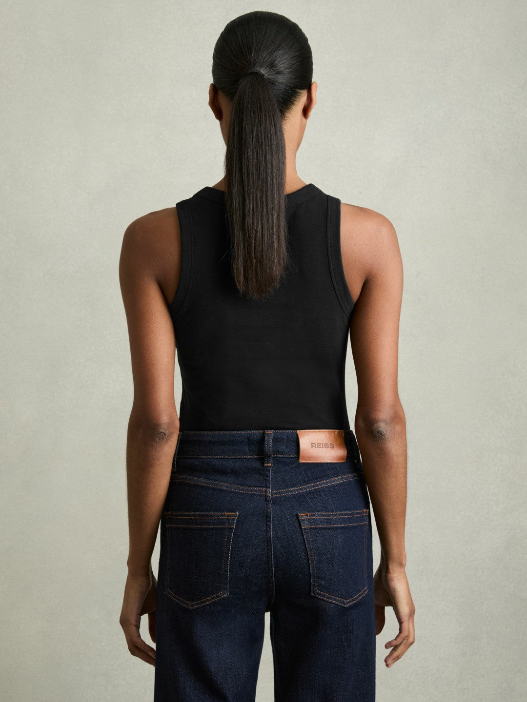 Stretch-Cotton Racerback Vest in Black | Reiss Women Signature