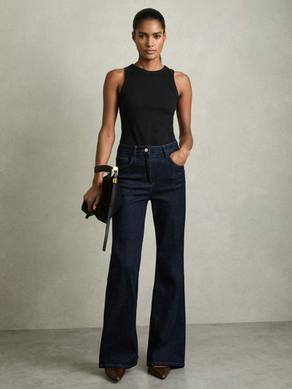 Stretch-Cotton Racerback Vest in Black | Reiss Women Signature