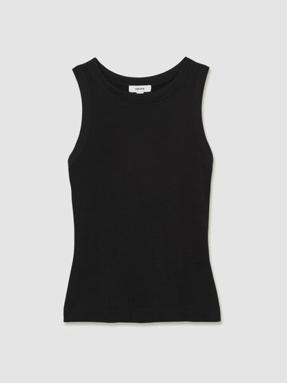 Stretch-Cotton Racerback Vest in Black | Reiss Women Signature