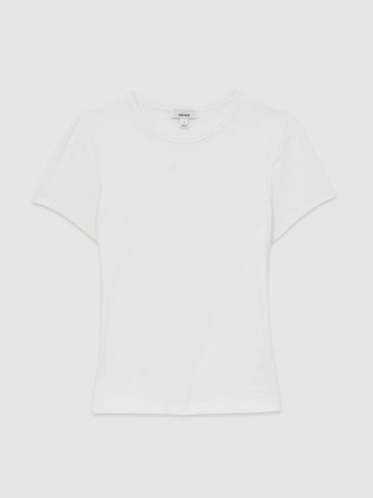 Stretch-Cotton Crew-Neck T-Shirt in White | Reiss Women Popular