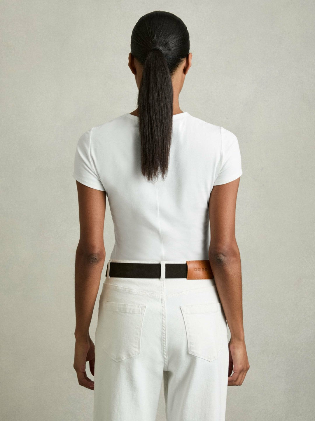 Stretch-Cotton Crew-Neck T-Shirt in White | Reiss Women Popular