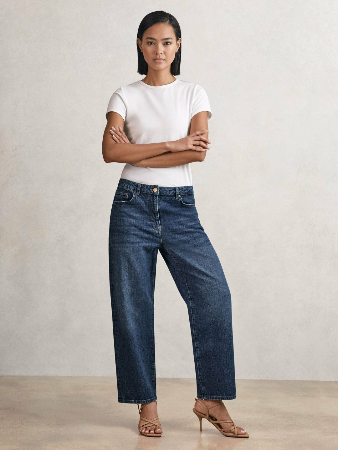 Petite Mid-Rise Straight-Leg Jeans in Mid Blue | Reiss Women Exclusive