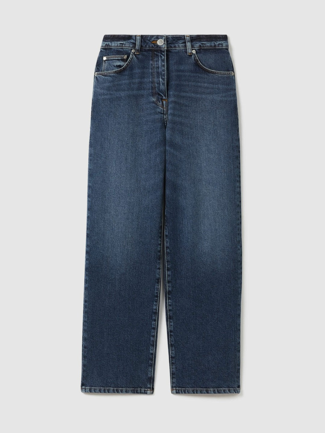 Petite Mid-Rise Straight-Leg Jeans in Mid Blue | Reiss Women Exclusive