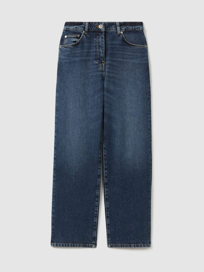 Petite Mid-Rise Straight-Leg Jeans in Mid Blue | Reiss Women Exclusive