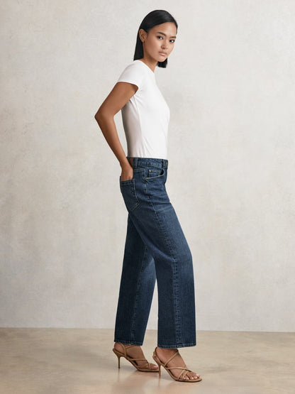 Petite Mid-Rise Straight-Leg Jeans in Mid Blue | Reiss Women Exclusive