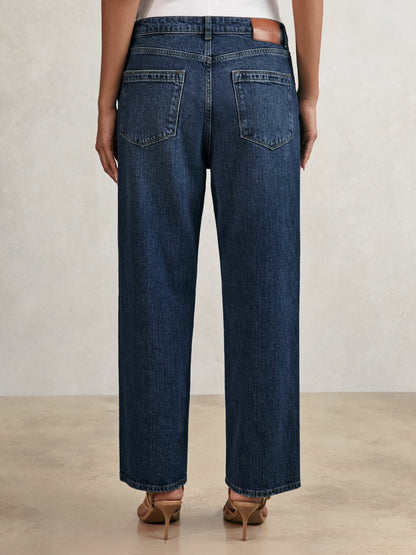 Petite Mid-Rise Straight-Leg Jeans in Mid Blue | Reiss Women Exclusive