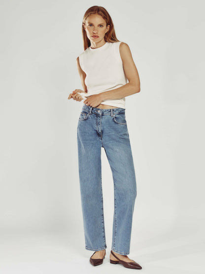 Petite Mid-Rise Straight-Leg Jeans in Light Blue | Reiss Women Recommended