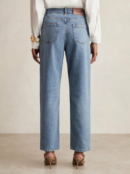 Petite Mid-Rise Straight-Leg Jeans in Light Blue | Reiss Women Recommended