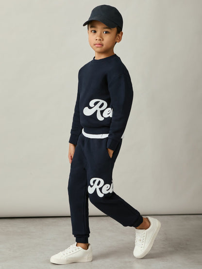 3-9 yrs Cotton-Blend Logo Script Sweatshirt in Navy | Reiss Children & Baby Premium