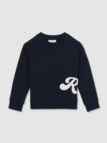 9-13 yrs Cotton-Blend Logo Script Sweatshirt in Navy | Reiss Children & Baby Best Seller