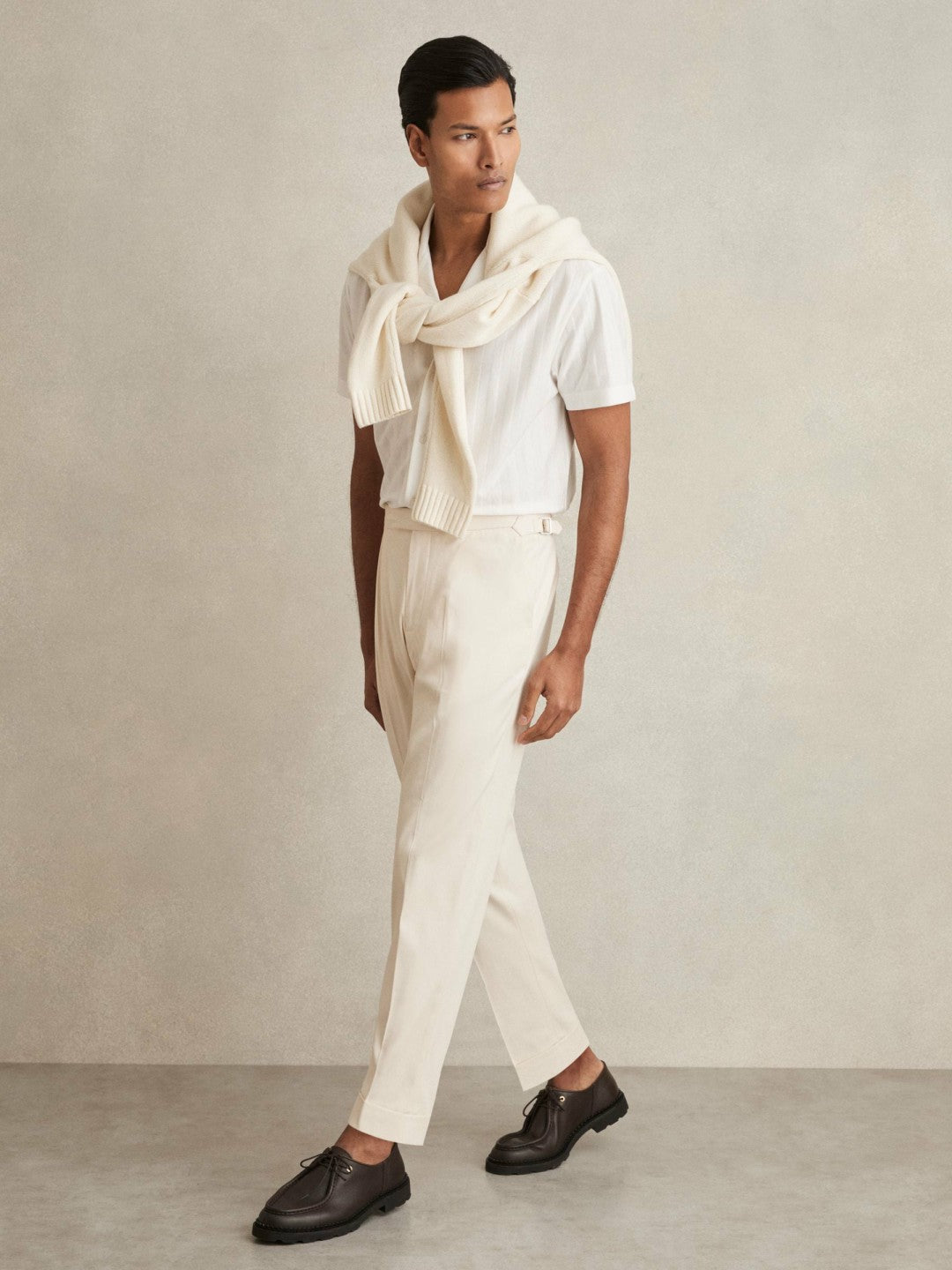 Cotton-Blend Tapered Trousers in Stone | Reiss Men Best Seller