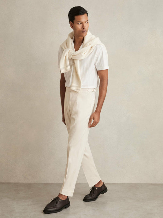 Cotton-Blend Tapered Trousers in Stone | Reiss Men Best Seller