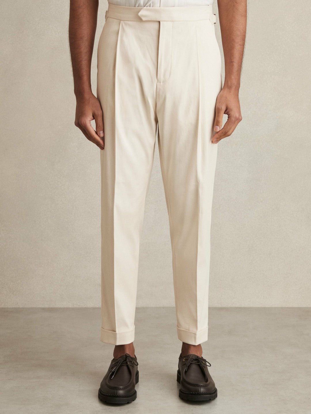 Cotton-Blend Tapered Trousers in Stone | Reiss Men Best Seller