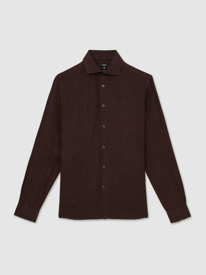 Linen Button-Through Shirt in Dark Brown | Reiss Men Recommended