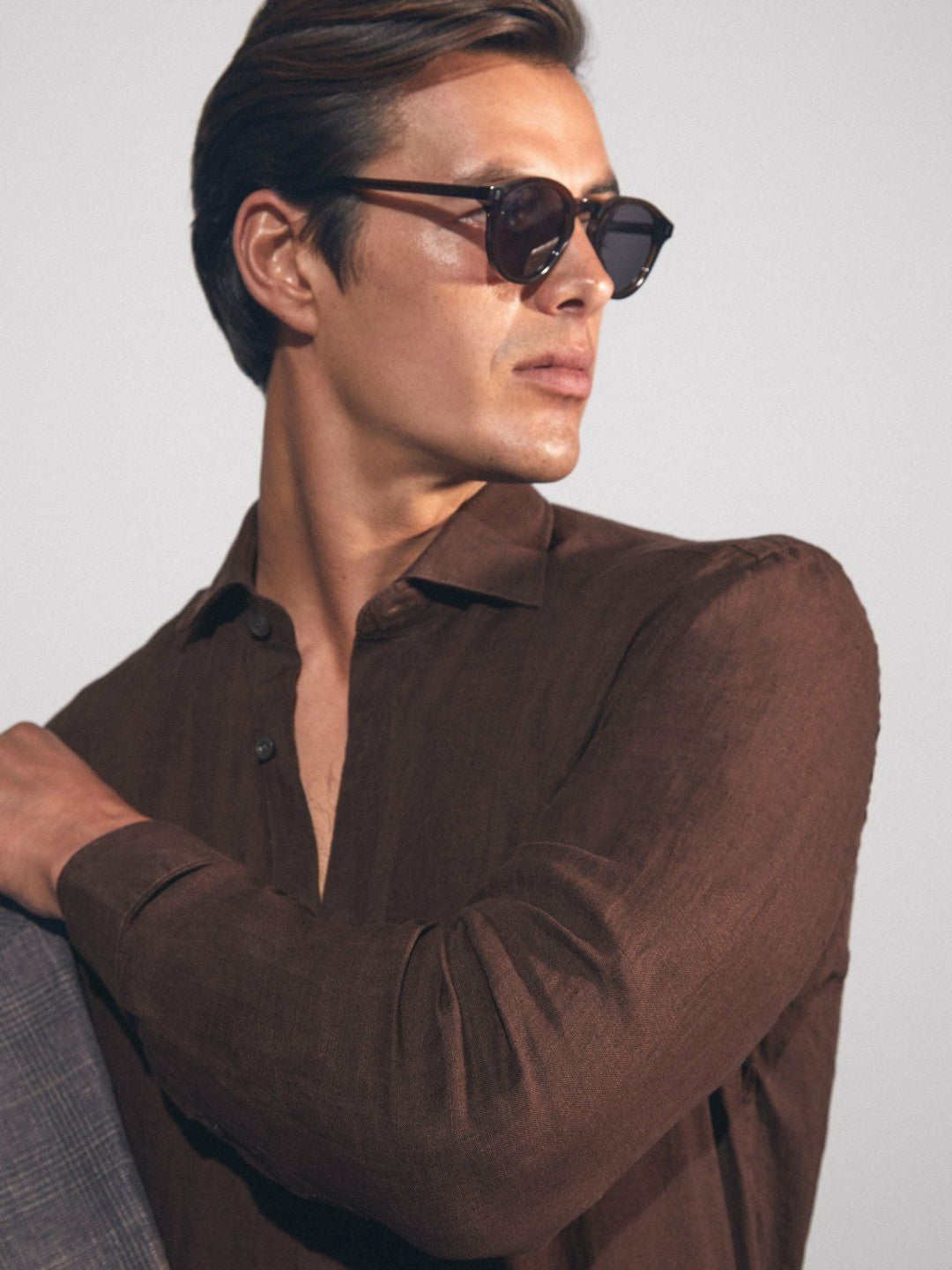 Linen Button-Through Shirt in Dark Brown | Reiss Men Recommended