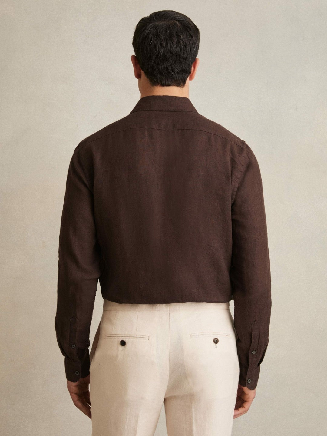 Linen Button-Through Shirt in Dark Brown | Reiss Men Recommended