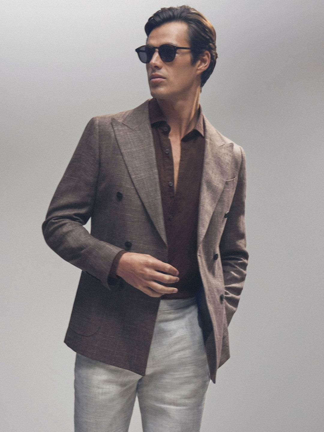 Linen Button-Through Shirt in Dark Brown | Reiss Men Recommended