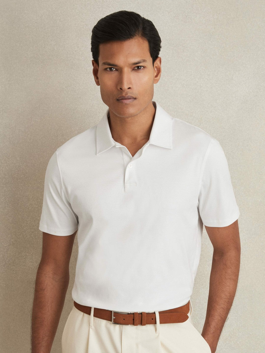 Cotton Short-Sleeve Polo Shirt in White | Reiss Men Trending