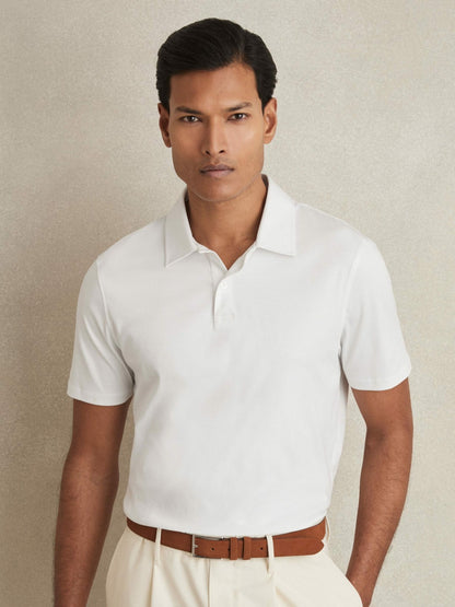 Cotton Short-Sleeve Polo Shirt in White | Reiss Men Trending