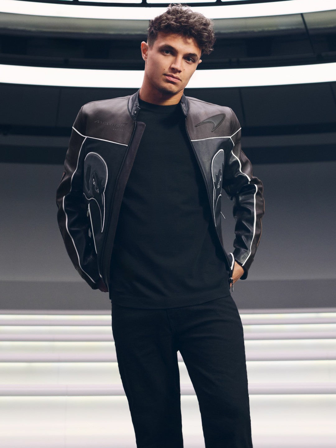 McLaren F1 Team Leather Biker Jacket in Black | Reiss Men Popular