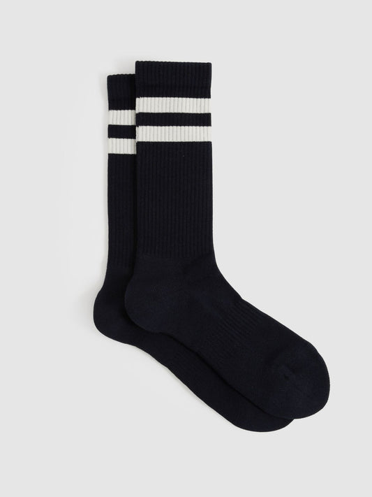 Cotton-Blend Double-Stripe Socks in Navy/Ecru | Reiss Men Best Seller