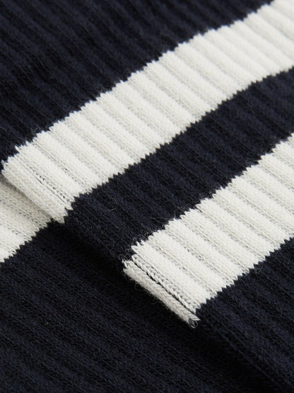 Cotton-Blend Double-Stripe Socks in Navy/Ecru | Reiss Men Best Seller