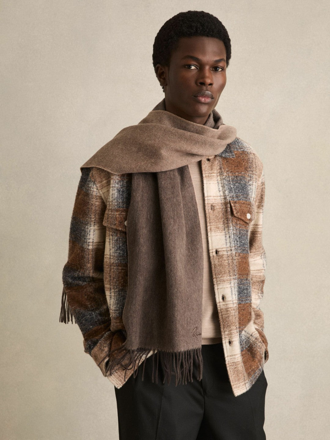Wool and Cashmere Scarf in Taupe | Reiss Men Featured