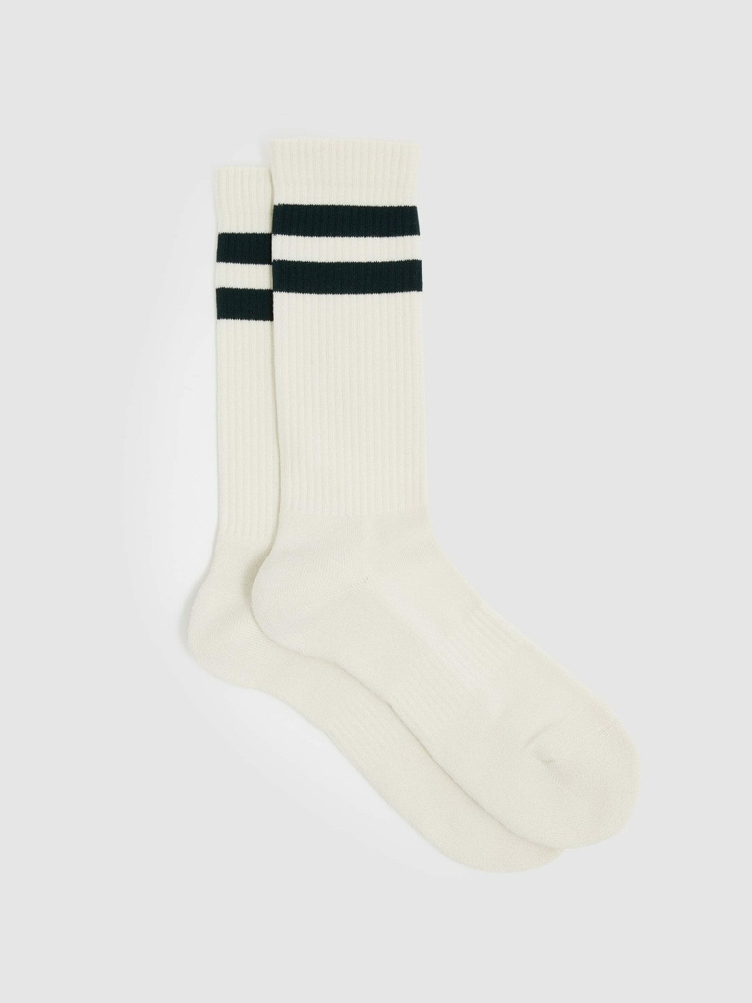Cotton-Blend Double-Stripe Socks in Forest Green/Ecru | Reiss Men Premium