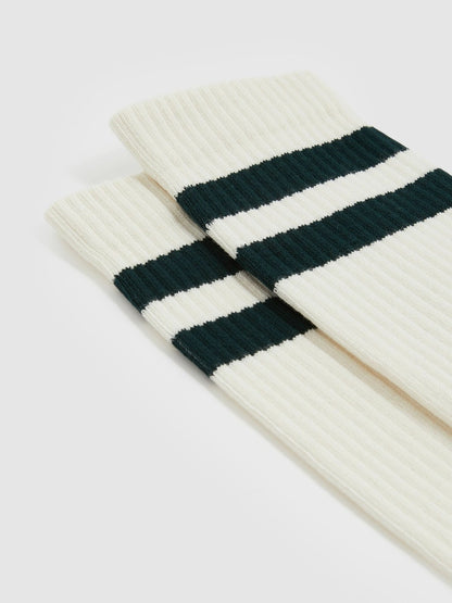 Cotton-Blend Double-Stripe Socks in Forest Green/Ecru | Reiss Men Premium