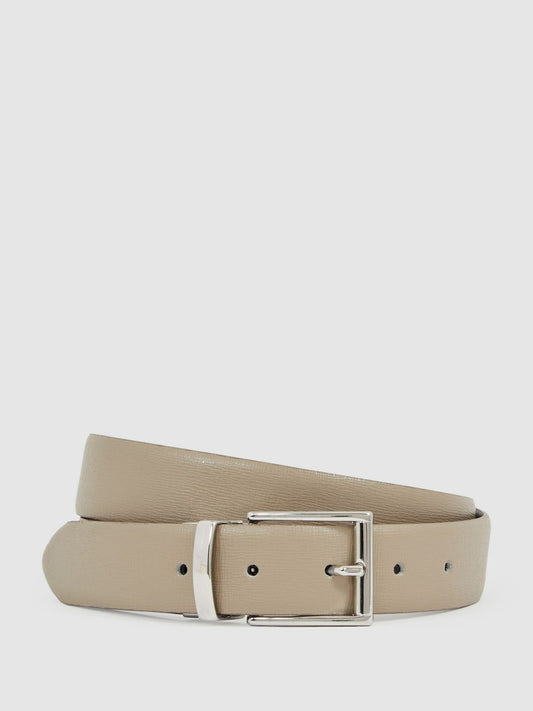 Leather Reversible Belt in Stone/Dark Brown | Reiss Men New