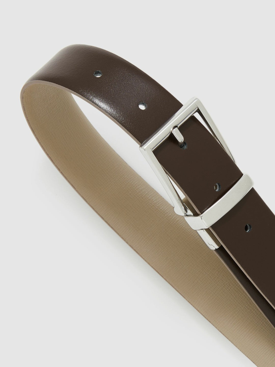 Leather Reversible Belt in Stone/Dark Brown | Reiss Men New